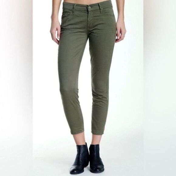 MOTHER The Looker Crop Military Green Island Feever Pants size 26 Boho Indie - Picture 1 of 12